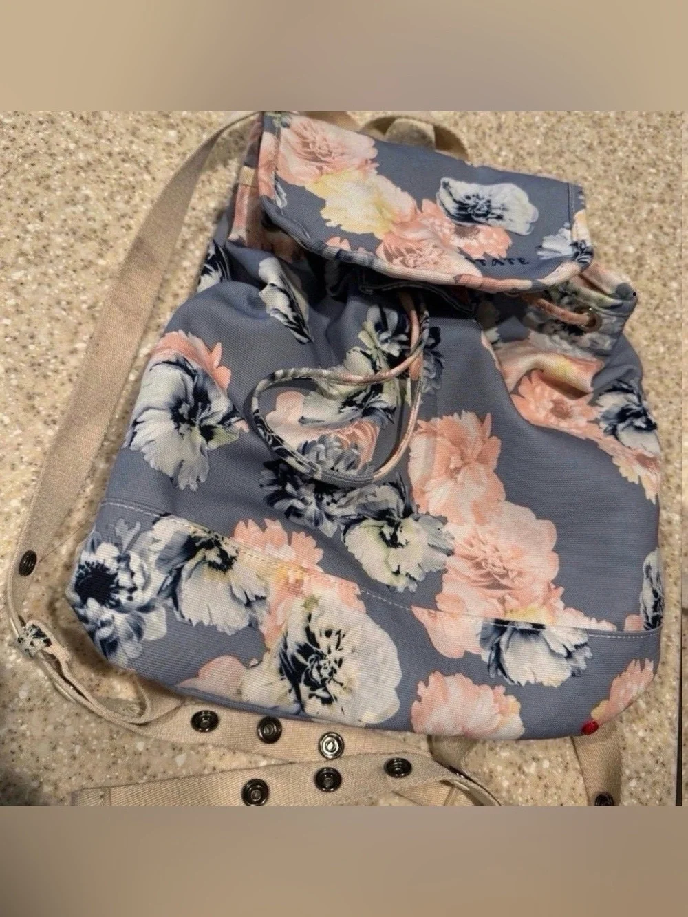 Women’s Floral Drawstring Canvas Backpack - Blue & Pink